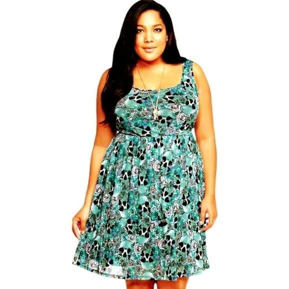 TORRID Plus Size, Roses Skulls Tank Mesh Midi Dress. - Picture 16 of 17